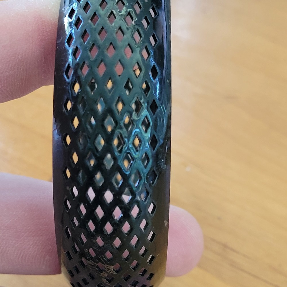 Black Metal Open Cuff Bracelet Wide Lattice Grid Mesh Gothic Stacking Bangle